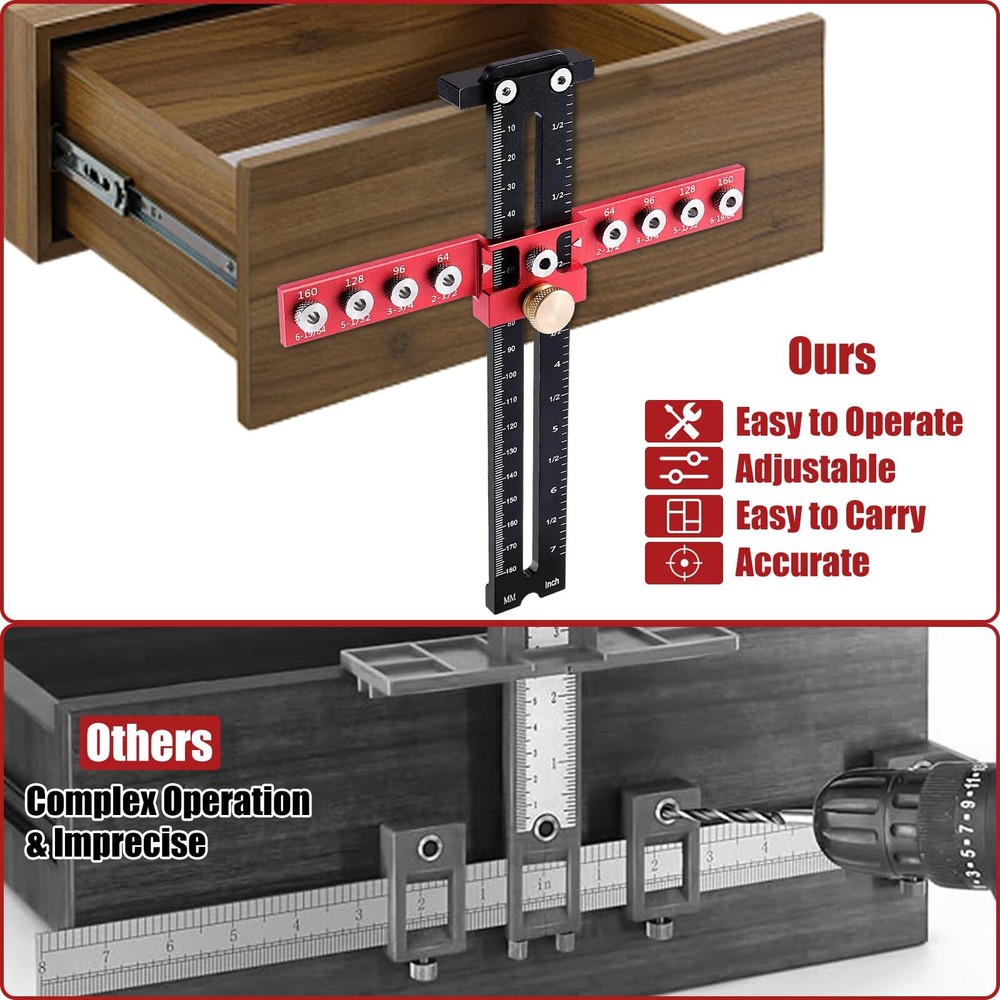 Cabinet Hardware Jig Template Tool Adjustable Drill Guide for Pulls and Handles