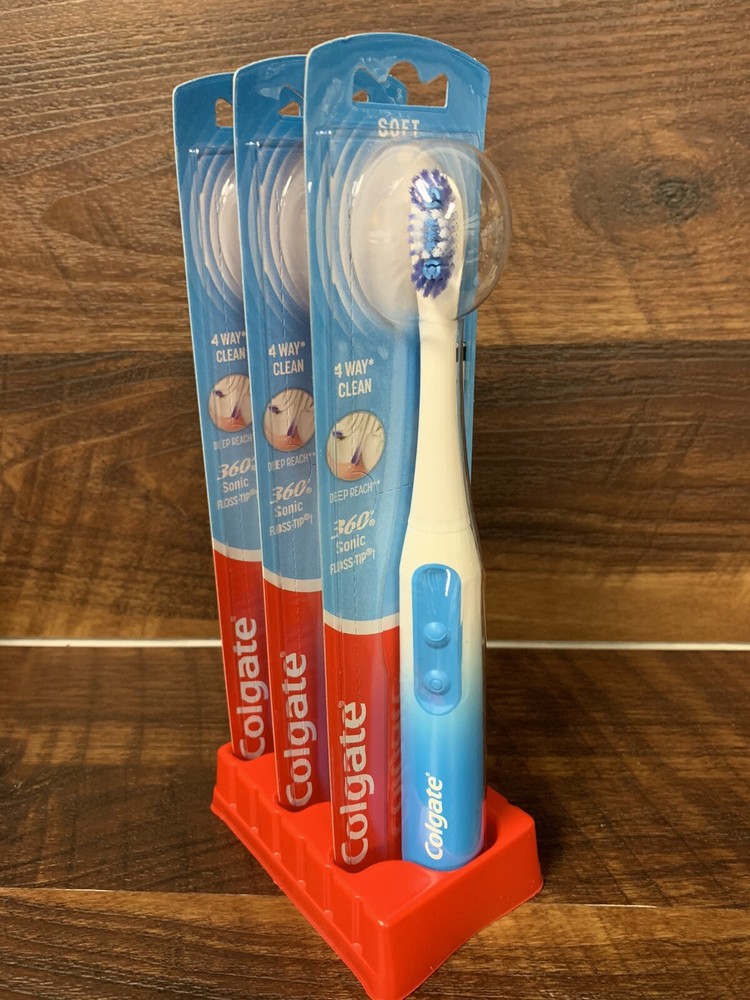 3X Colgate 360 Sonic Floss-Tip Soft Battery Powered Electric Toothbrush
