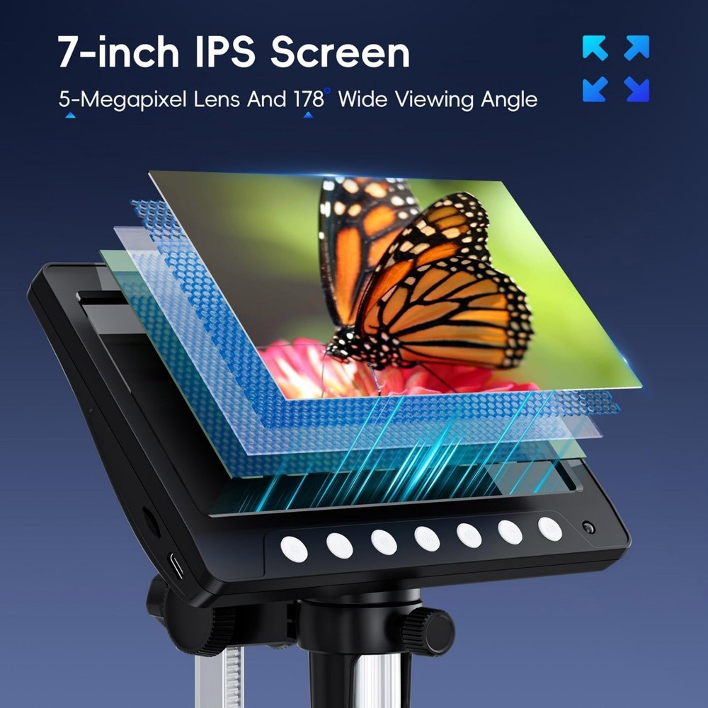 7 "IPS Screen Digital Microscope 1200X 1080P Video Focusing Microscope Tool