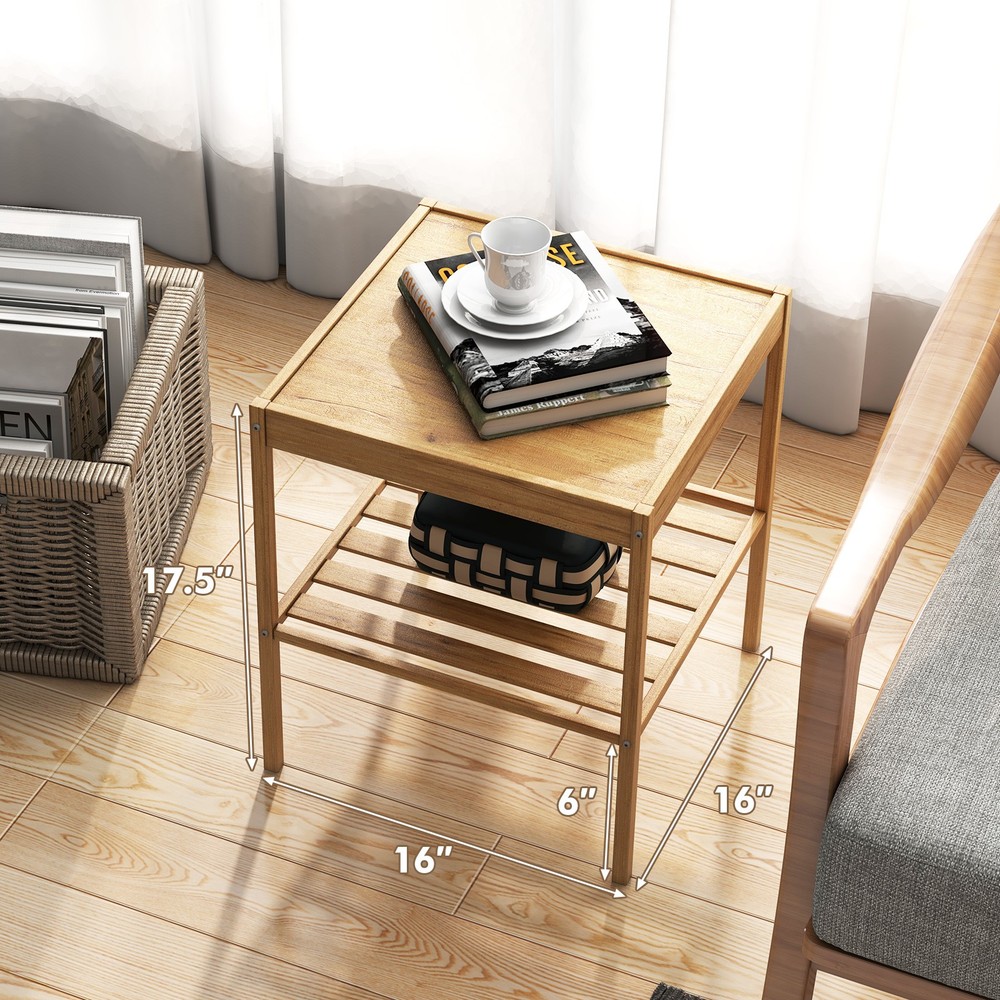 2 PCS 2-Tier Bamboo Nightstand Side Table Small Accent Table End Table Natural