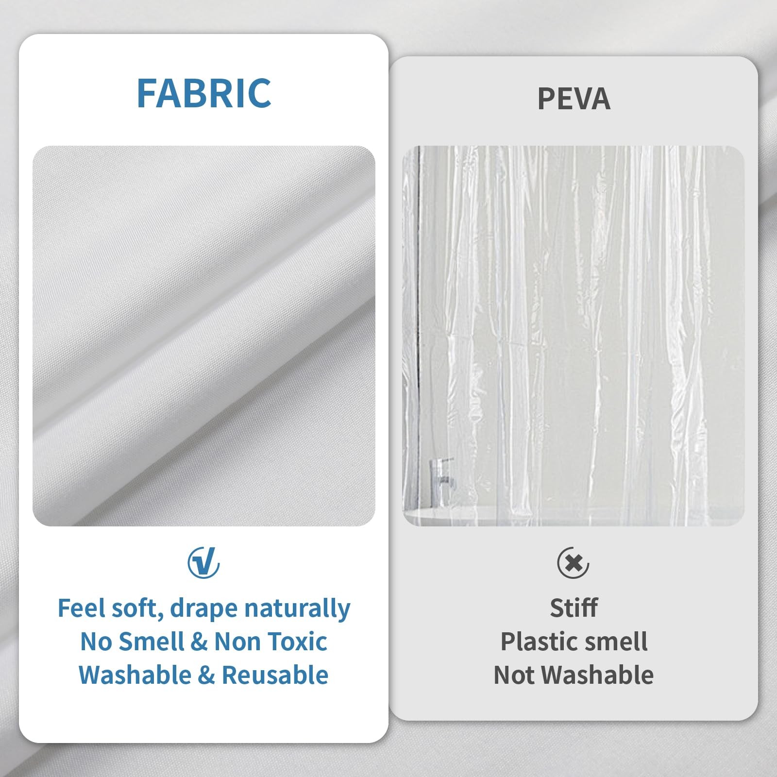 Fabric Shower Curtain Liner Solid White Hotel Quality Mildew Resistant Washable
