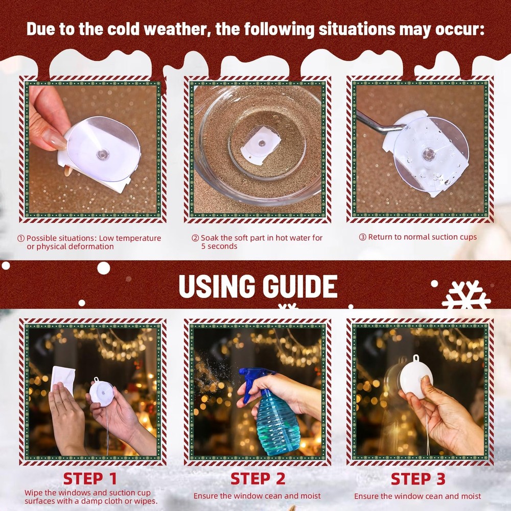 Christmas Decorations Snowflakes Tree Bell Window LED Lights Xmas Gift 3Pack