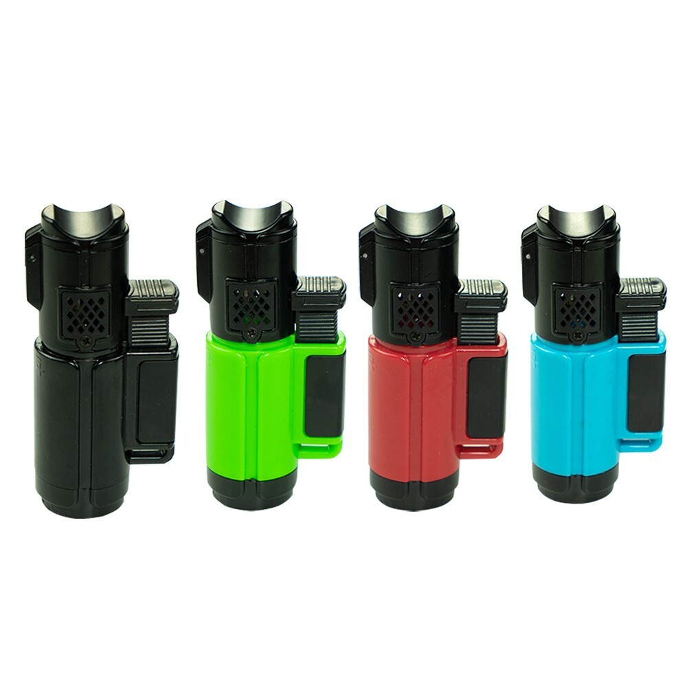 Triple Jet Flame Torch Lighter Refillable Lockable Windproof W/ Cigar Puncher