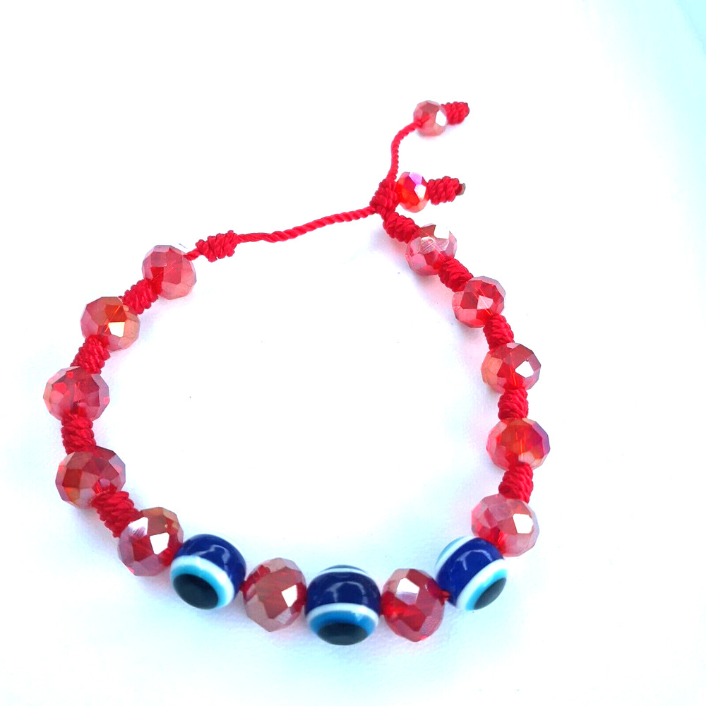 Protection Bracelets 3 Blue Evil Eye with clear red crystal and red string