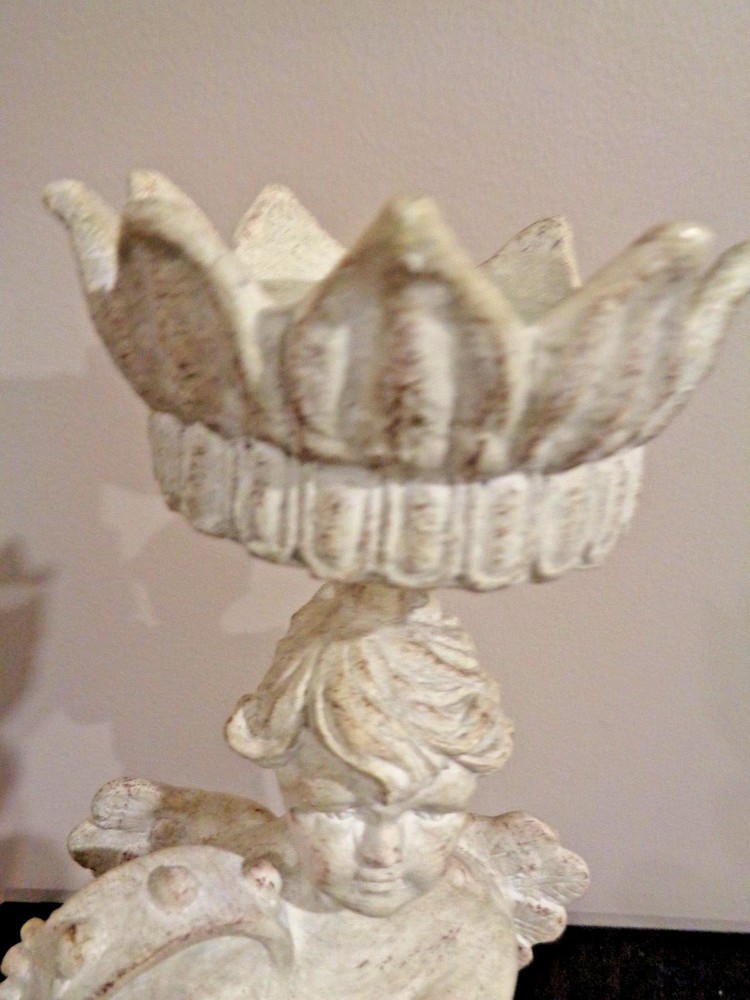 Angel with Drum 16" Tall solid heavy pillar Candle Holder by Elements