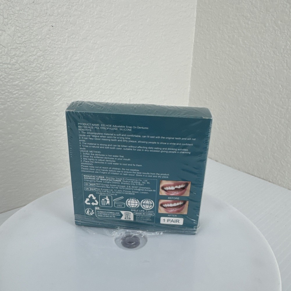 Temporary Teeth Perfect Cover Adjustable Snap On Teeth Dentures Set Open Box