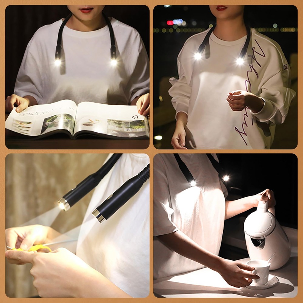Neck Reading Light, 3-Color & 3-Brightness Adjustable Bendable Neck Light, US...