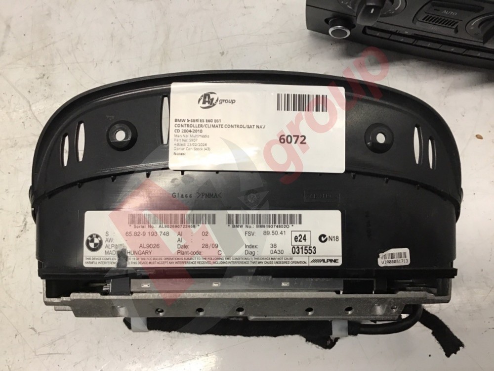 BMW 5-SERIES E60 E61 CONTROLLER/CLIMATE CONTROL/SAT NAV CD 2004-2010 Multimedia