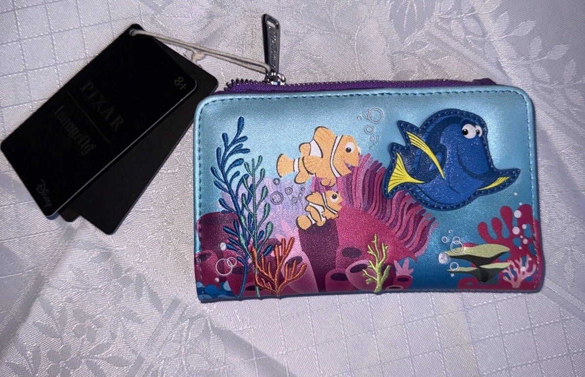 Finding Nemo Loungefly Disney Pixar Wallet  Glitter Dori Marlin Nemo  Snap New