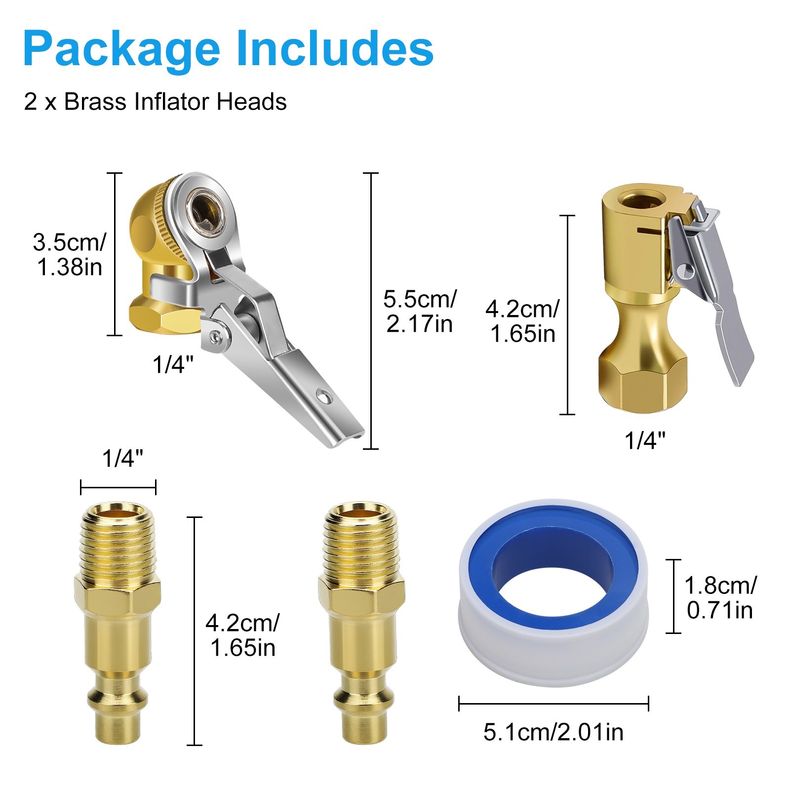 2pcs 1/4" FNPT Closed Flow Locking Air Chuck Quick Connect Tire Inflator Nozzle