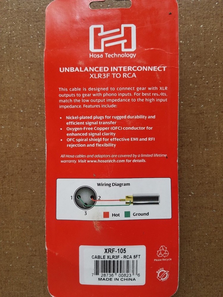 XRF-105 XLR3F-to-RCA Cable + 4 SwitchCraft Connectors
