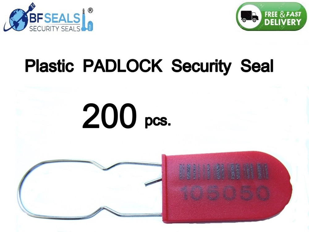 Plastic Padlock Security Seal, Red Color, 200 units. BFSEALS
