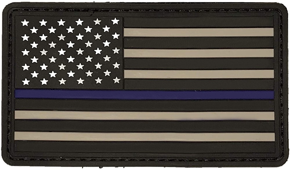 Thin Blue Line American Flag - PVC Morale Patch with hook backing