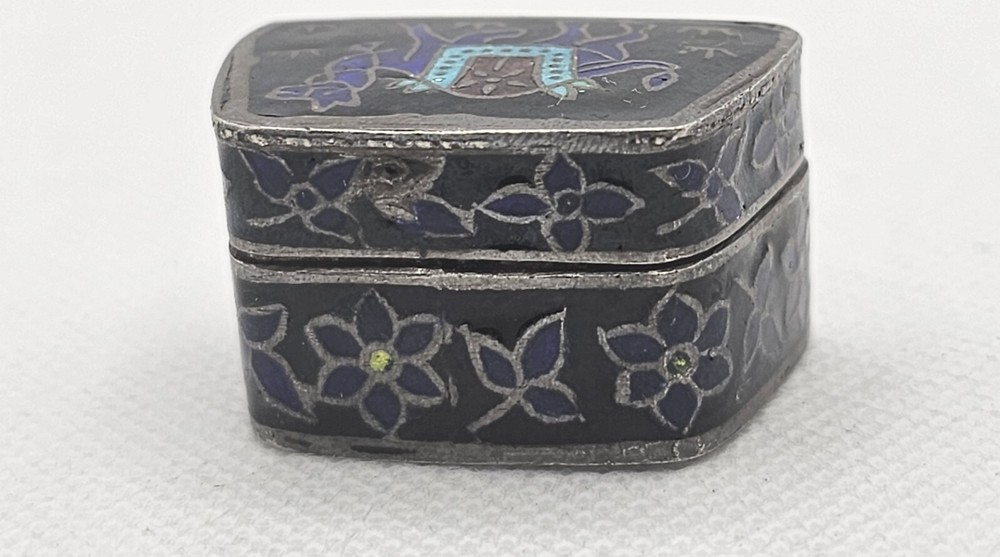 Vintage Small Silver Box Enamel 925