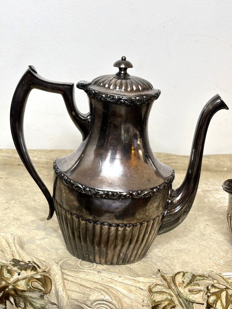 Antique 3-Piece Southington C. Co. (Meriden Britannia) Tea Set w/ Scrollwork