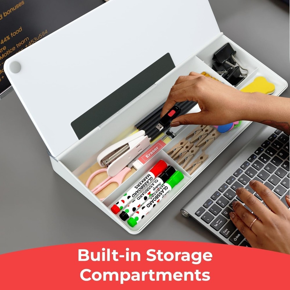 Organization Tool - Glass Desktop Whiteboard with Storage & Markers