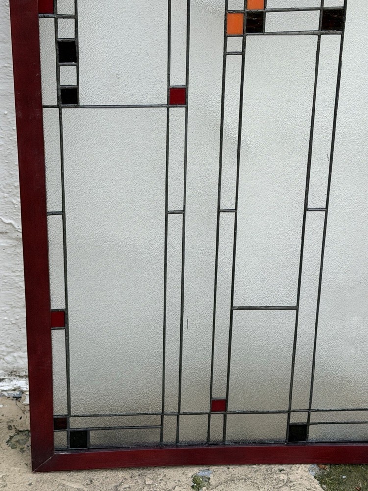 After FRANK LLOYD WRIGHT Beautiful Stained Glass Window Panel 40” Suncatcher