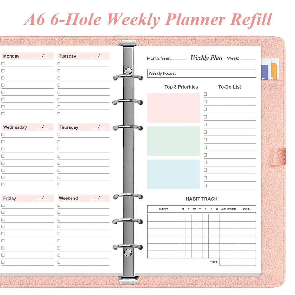 (2-Pack) A6 Weekly Planner Refills for Filofax Personal 2-Pack, White