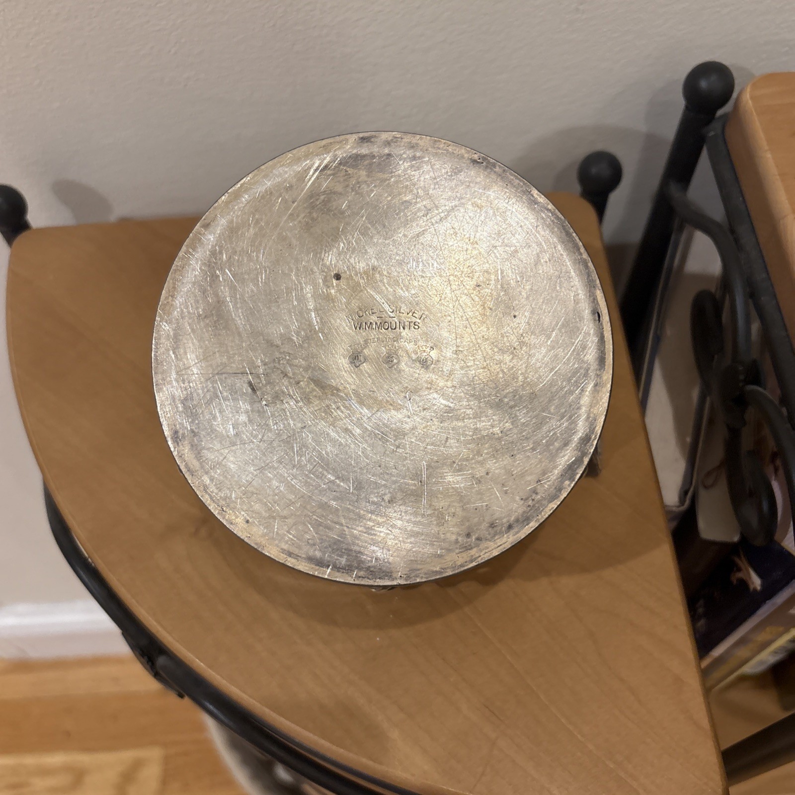 Antique NICKEL & STERLING SILVER W. M. MOUNTS Decor BOWL STERLING CAPS