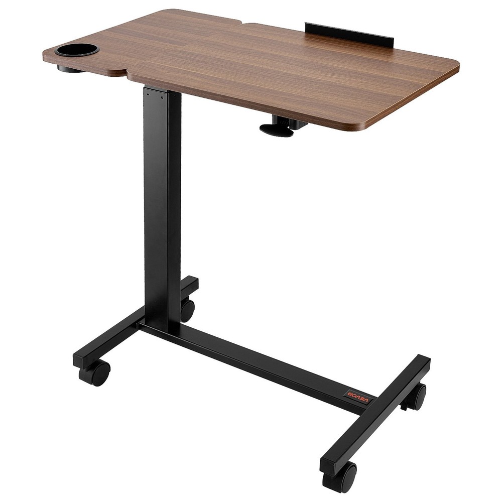 [New]Overbed Table, Mobile Bed Side Table with Flip Desktop and 4 Wheels, Height