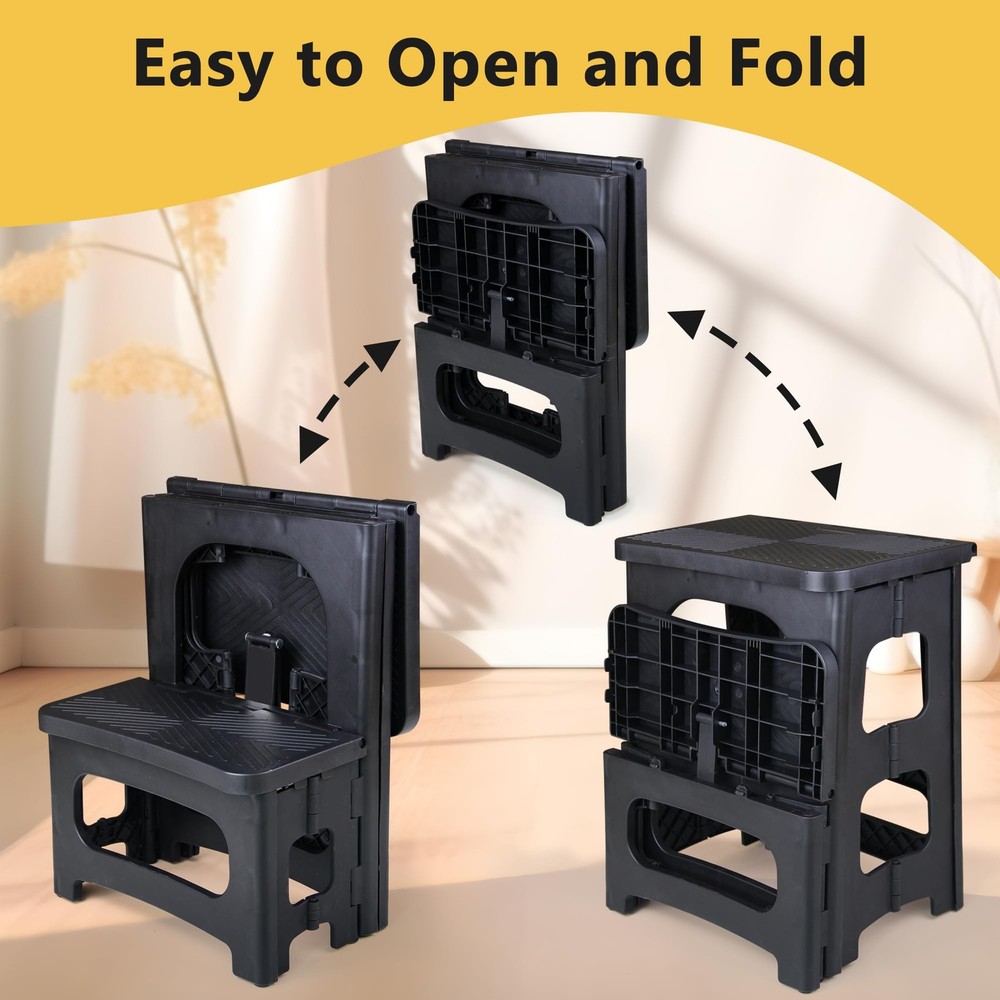 2 Step Folding Stool Non Slip 250 lb Capacity Foldable Step Stool 8 and 17 In...