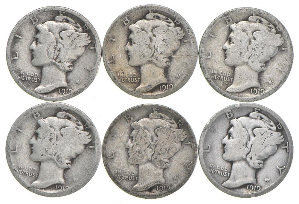 G+ 1919-D Mercury 90% Silver Dime