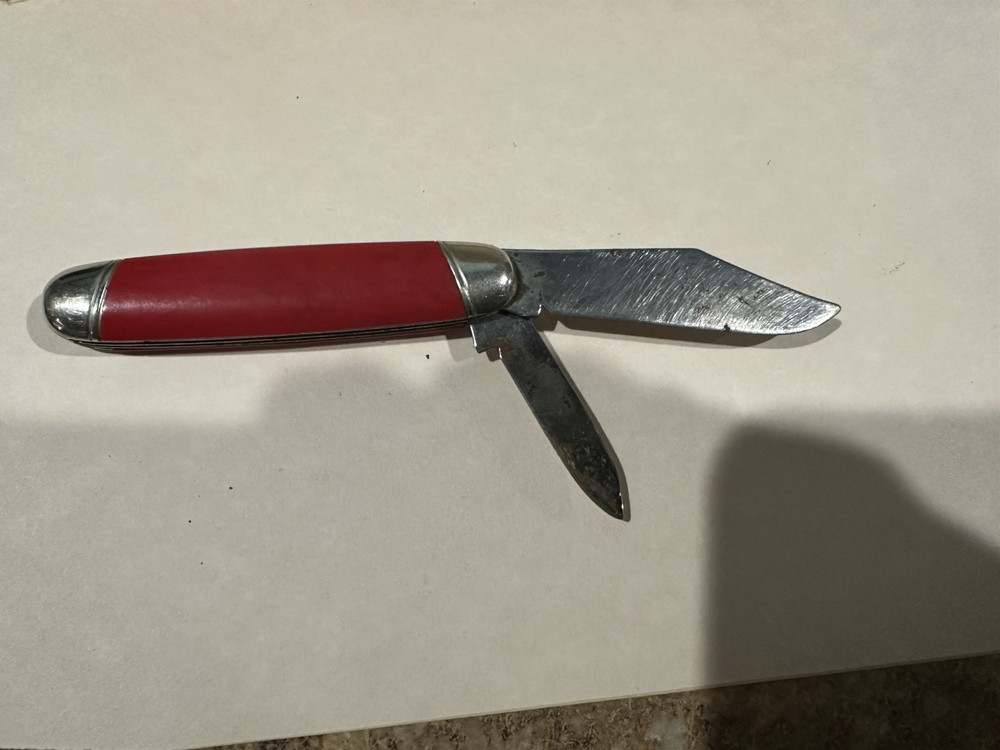 VTG RED pocketknife bakelite? 2 Blade Silver accents