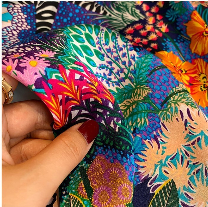 100% Mulberry Silk 20" square Scarf Women neckerchief Wrap Forest Jungle Zebra