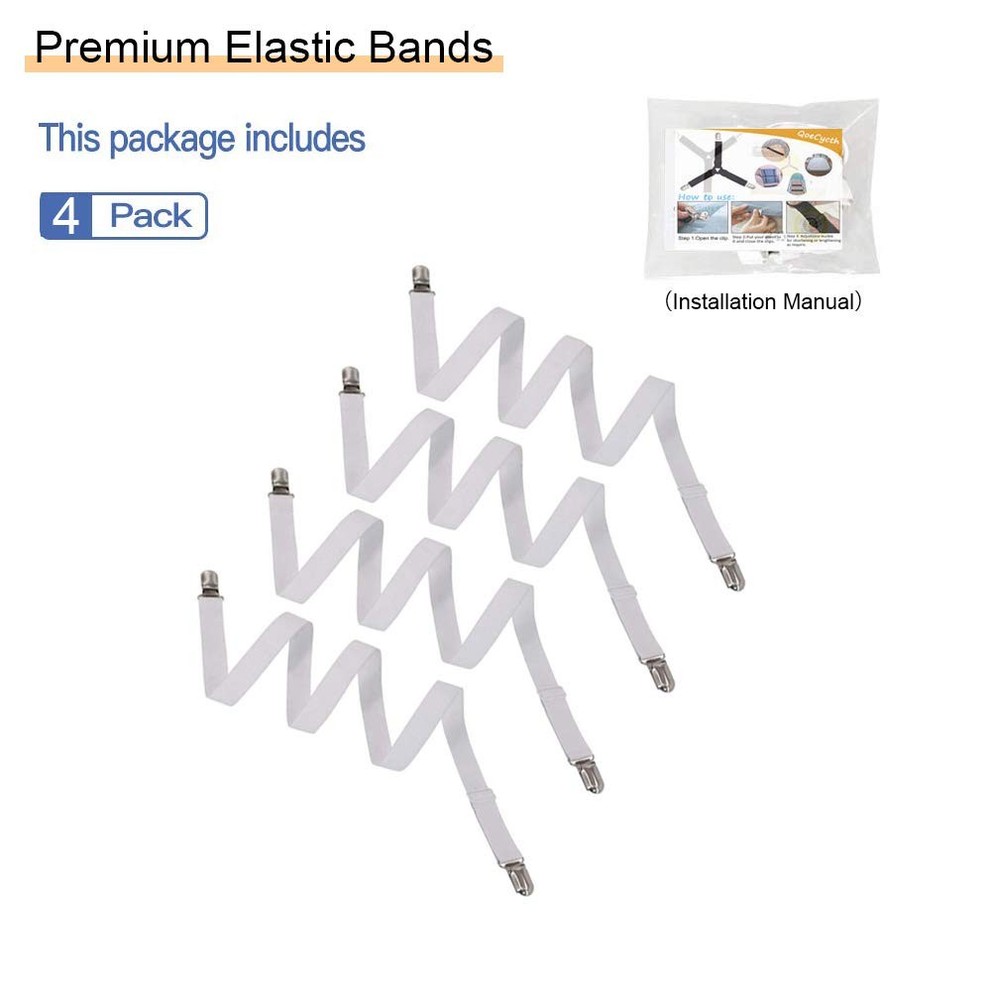 4Pcs Adjustable Bed Sheet Straps Clips, Elastic Mattress 4pcs-white