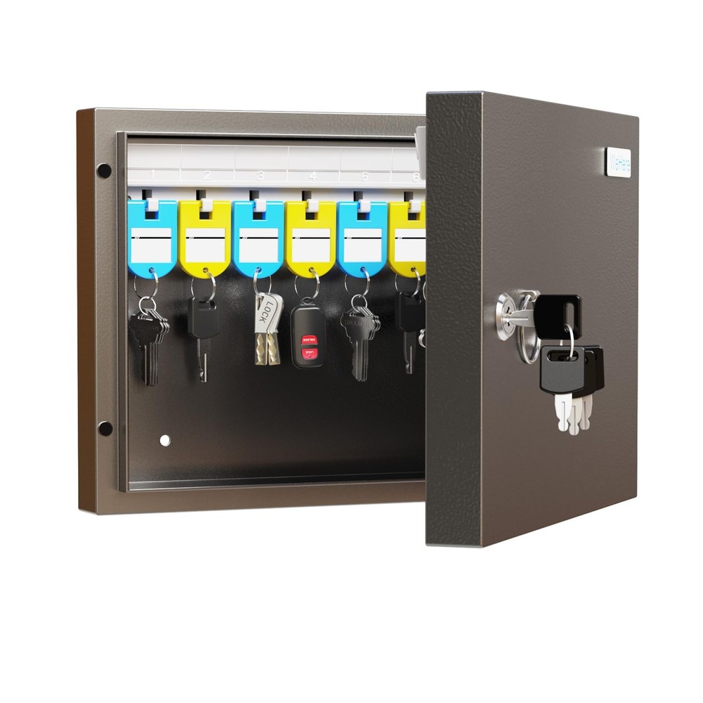 16 Key Lock Box with Lock, Security Wall Mounted Key Cabinet with Magnetic Cl...