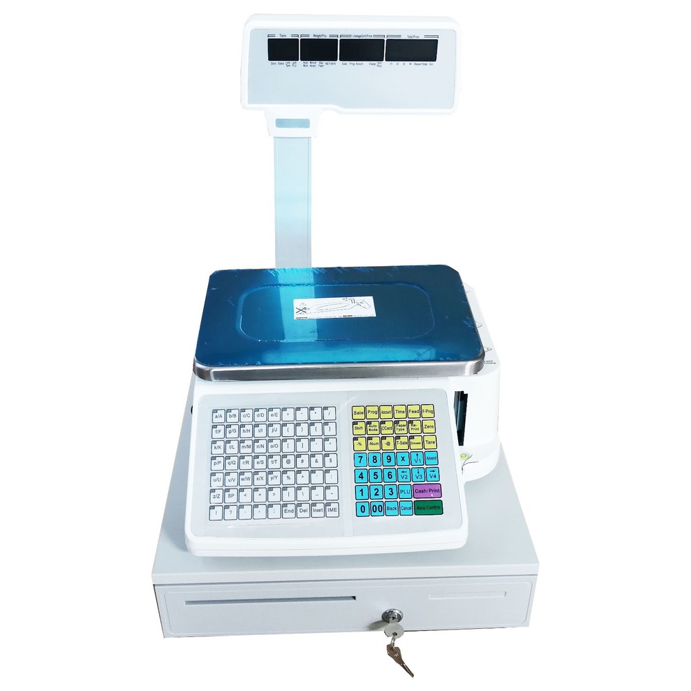 Max. 33lb Electronic Scale w Cash Box, Thermal Printer, Double Sided Display