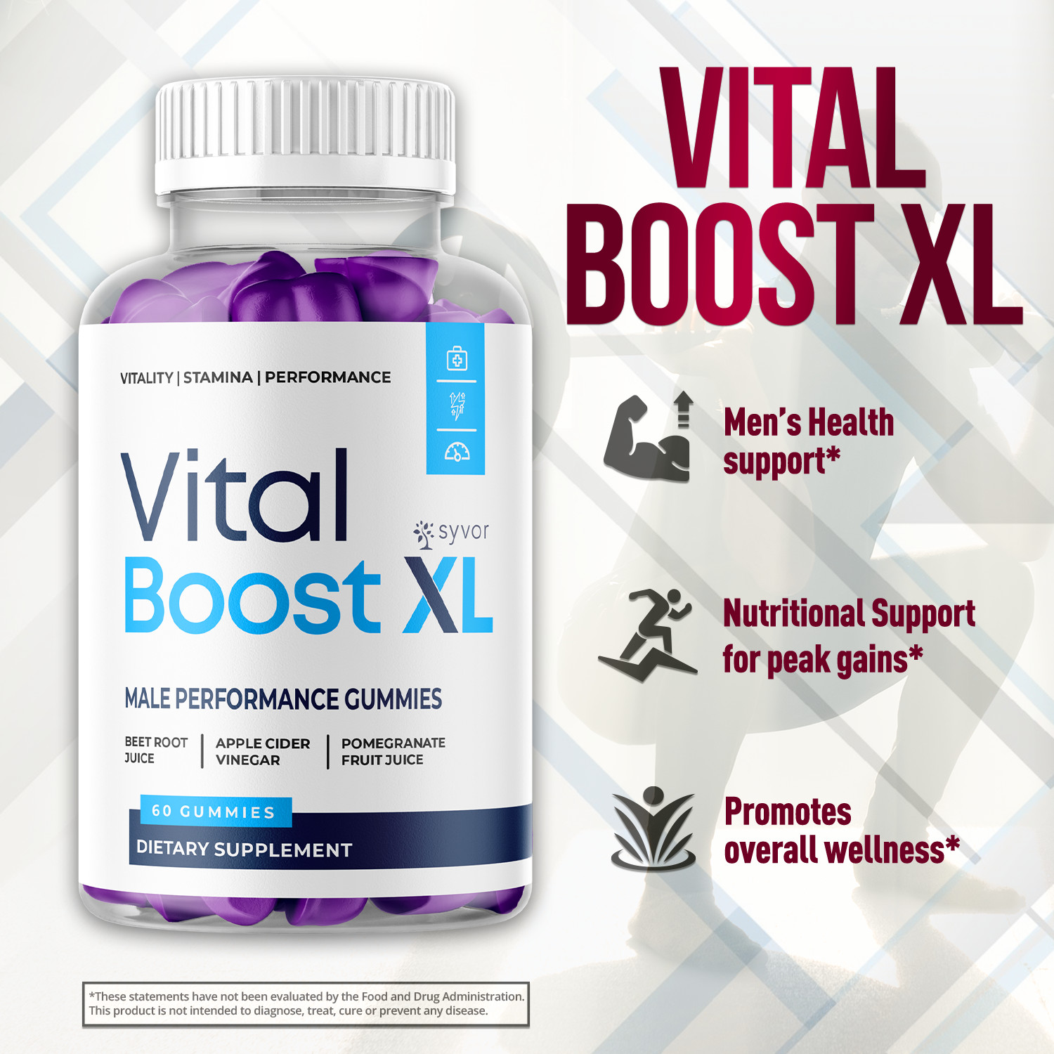 (1 Pack) Vital Boost XL Male Gummys Advanced Formula VitalBoost XL 60 Gummies