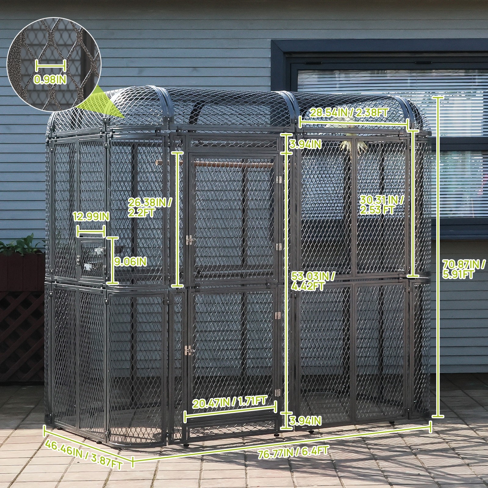 Large Walk-in Silver Flight Bird Cage Aviary Parrot Macaw Finch Metal Aviary