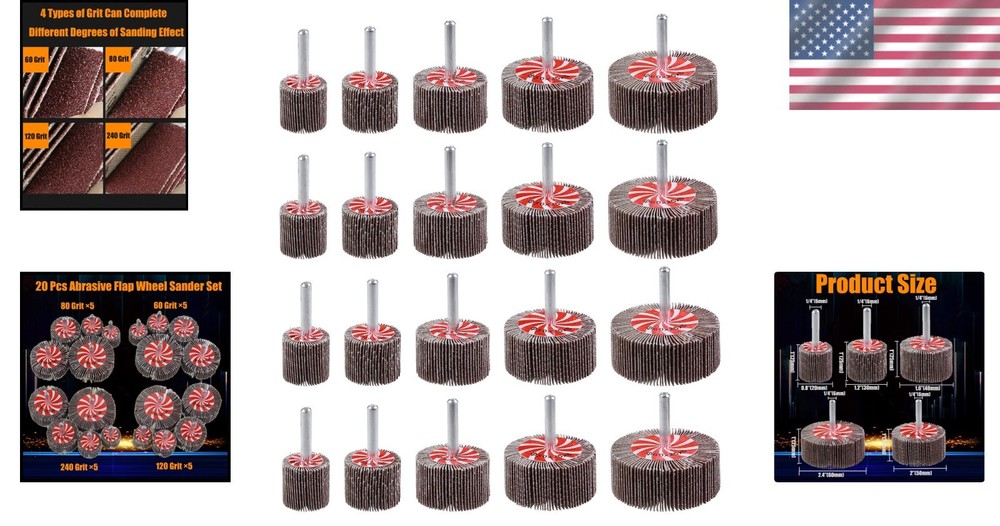 Complete 20 Pcs Flap Wheel Sander Set - Aluminum Oxide for Quick Resurfacing