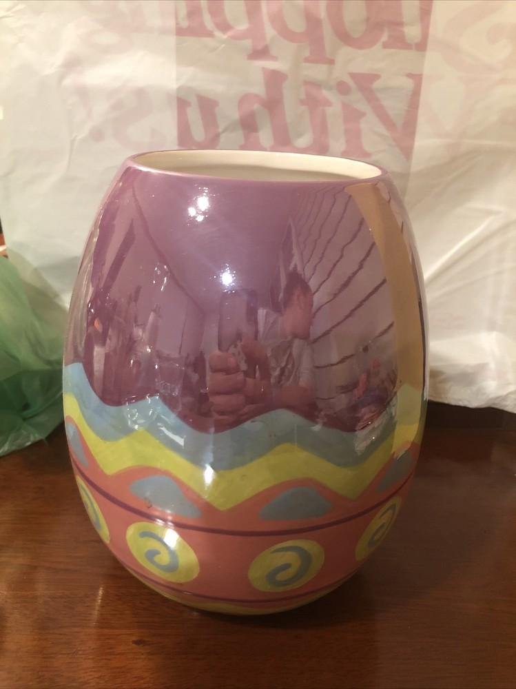 Ceramic Easter egg Painted Vase, candy dish, Candle Holder