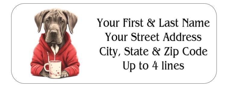 150 Great Dane Dog Hot Coffee Mailing Return Address Labels Personalized