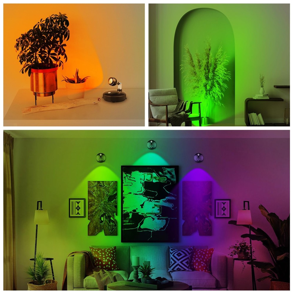 Rechargeable Sopt Lights Wireless, 16 Color Changing Battery SpotLight, 2 Pack
