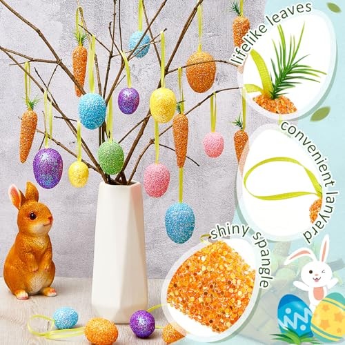 54 Pcs Easter Ornaments for Tree Decoration, Glitter Foam Easter Classic Color