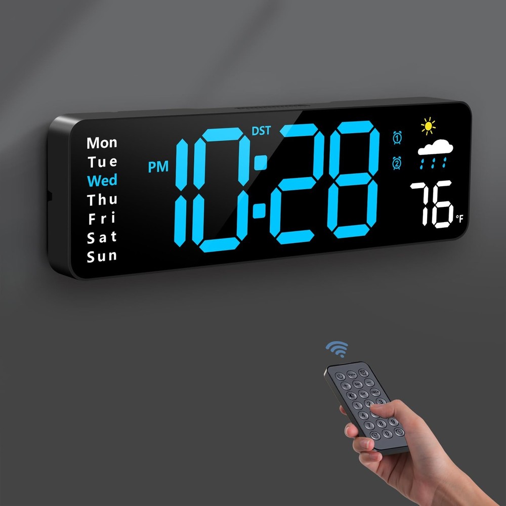 Digital Wall Clock, Digital Clock Large Display with Remote Control, Corded L...