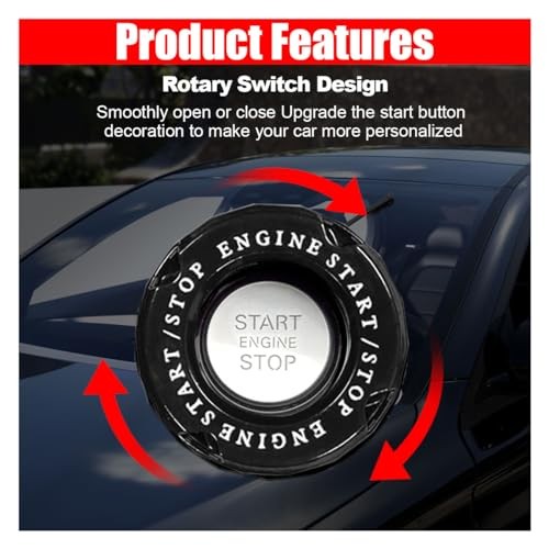 Car Push Start Stop Button Protector, Rotary Ignition Cover - Classic - Black