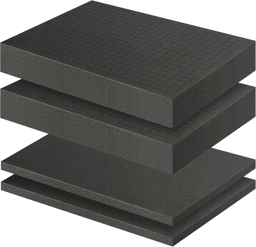 4 Pcs Polyurethane Foam Sheet - 2 Pcs 16" X 12" X 2" Black Foam Inserts for Case