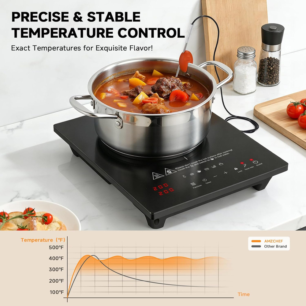 1800W Portable Induction Cooktop with 74 Temp Settings & Timer