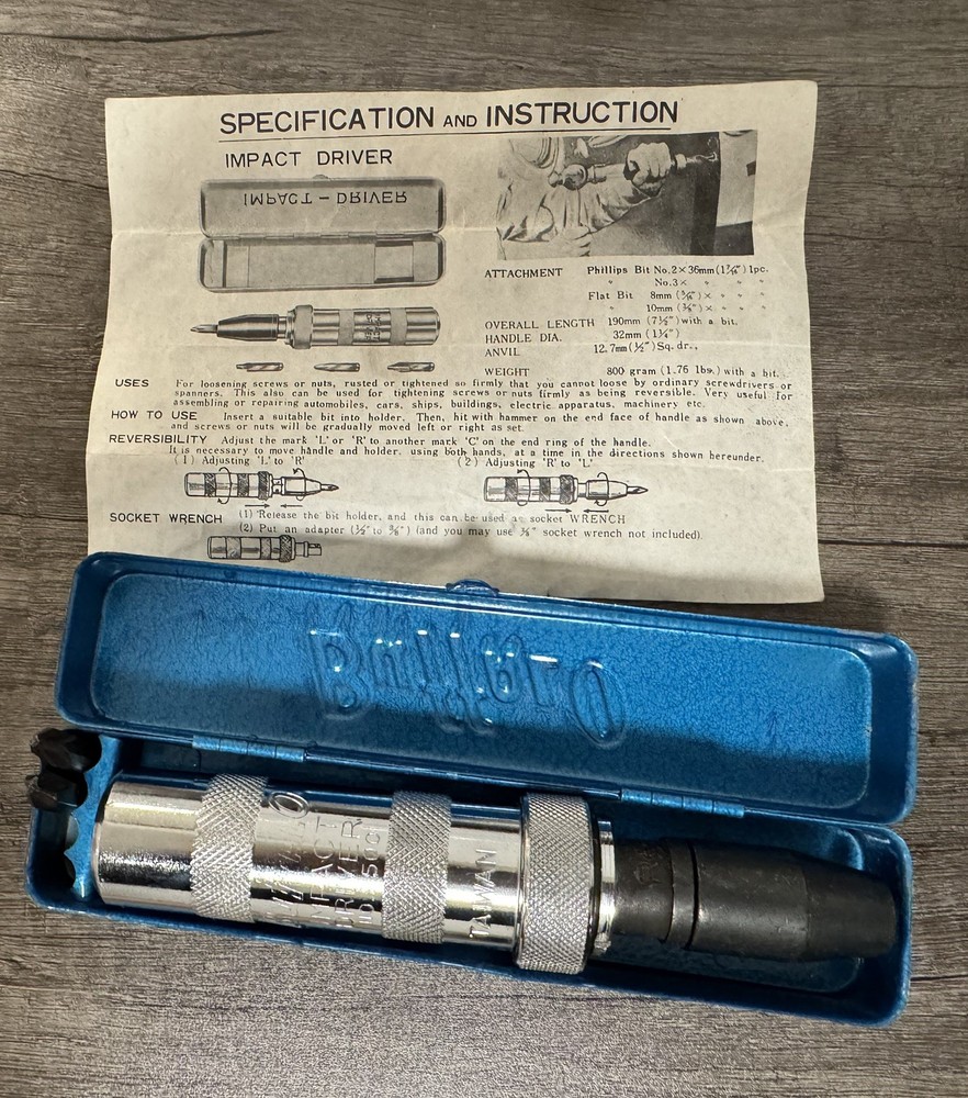 Vintage KR TOOLS #2500 Impact Driver 2 Bits Metal Case With Instructions