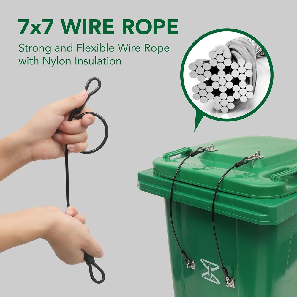 TonGass (2-Pack, Black Garbage Trash Can Locks with Wire Ropes