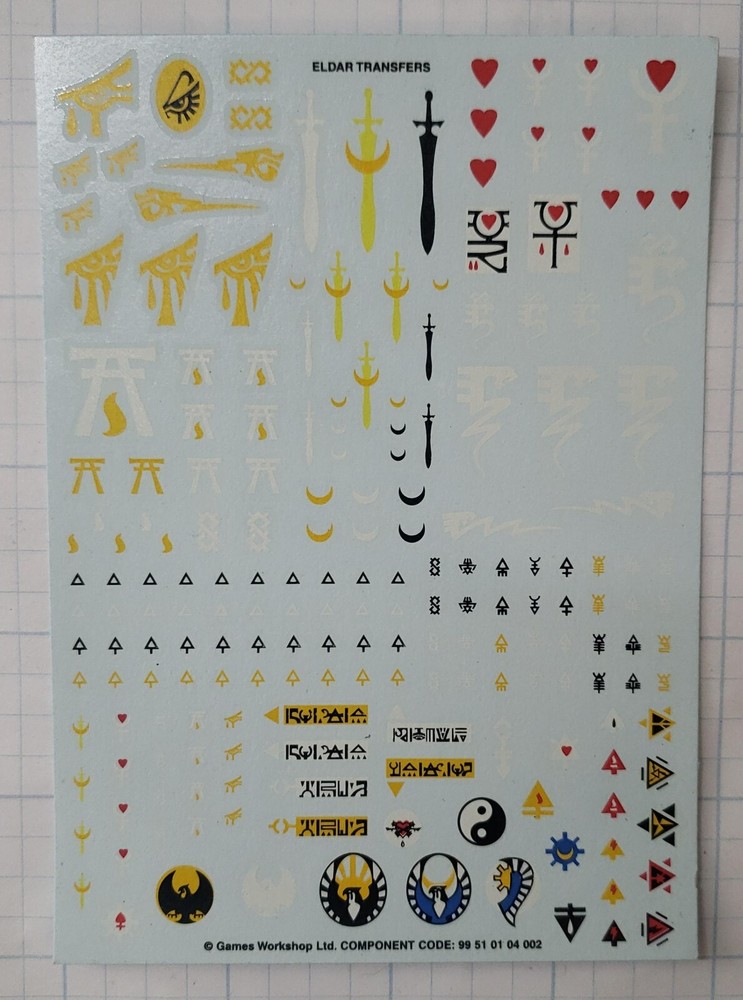 Warhammer 40K Aeldari Bits Eldar Icons Runes Aspect Sigils Transfer Sheet OOP