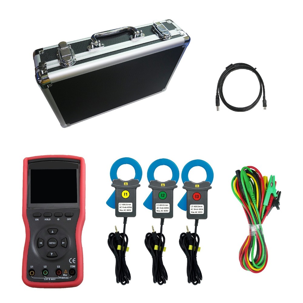 Three phase Digital Phase Voltmeter Clamp Meter 600V 600A 360° Current Detector