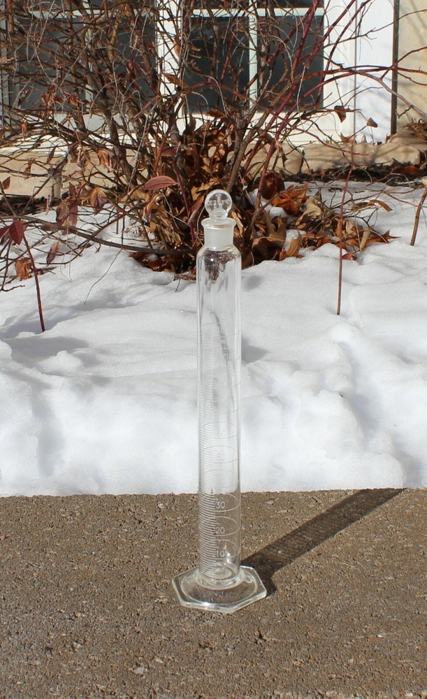 Pyrex Ground Glass TC Graduated Cylinder with Stopper 100ml Hex Bottom