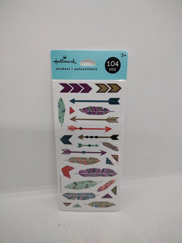 Hallmark Stickers Arrows and Feathers 4 Sheets 104 Pieces