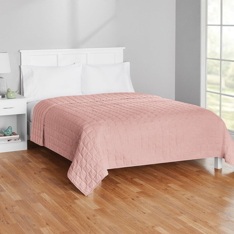 Solid Crinkle Box Microfiber Quilt Soft Wash Lightweight Cozy Full / Queen Pink