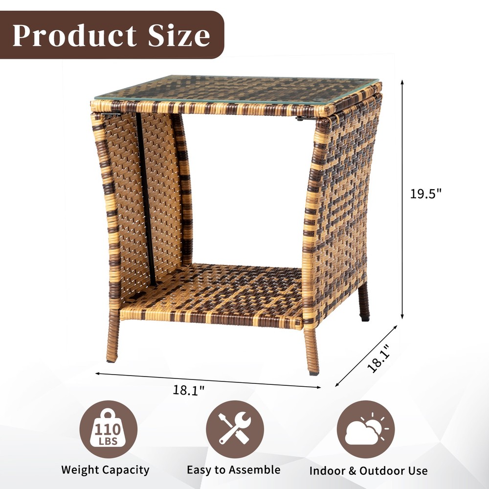 Glass Surface Yellow Gradient Iron Frame Rattan Side Table